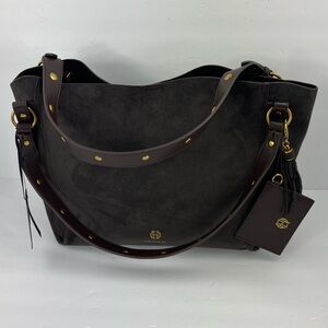 HOUSE OF HARLOW 1960 LUX TOTE, FAUX SUEDE DARK BROWN COLOR WITH A BACK POCKET
